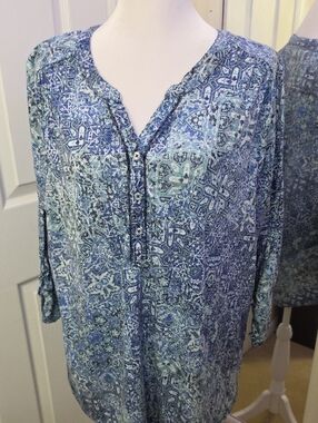 Croft & Barrow Blue Mosaic-Print Tunic Size 2X